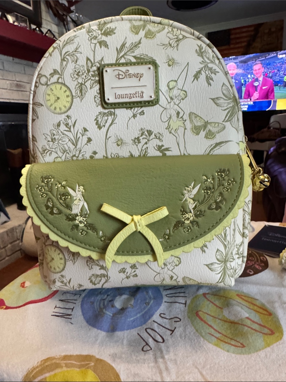 Disney Loungefly Tinker Bell Mini Backpack in White and Light Green with wallet